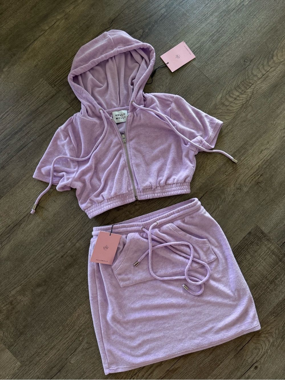 Hello Molly Lavender Terry Cloth Zip Hoodie & Drawstring Skirt Set